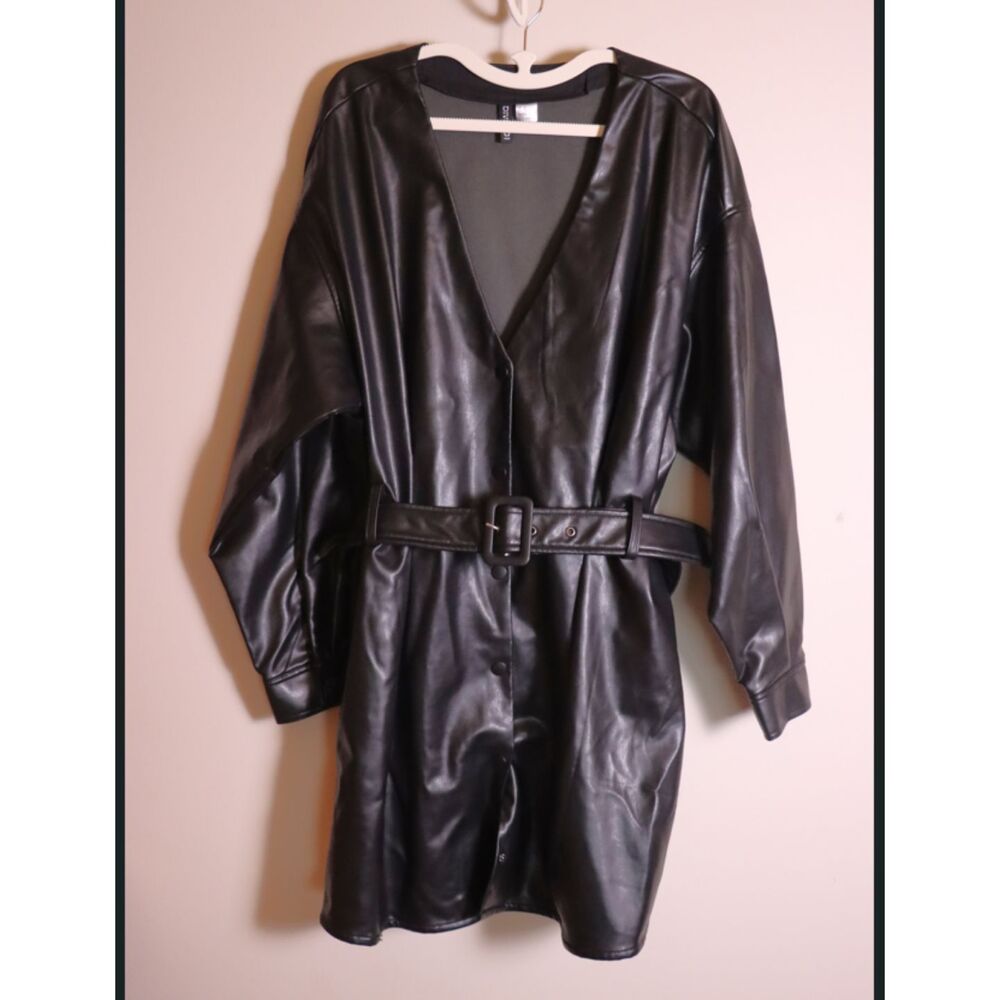Divided Faux Leather Jacket XL Belted Longline Coat Soft Lined
